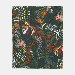 Couverture Polaire Belle fleur rétro dessinée à la main, palme tropic