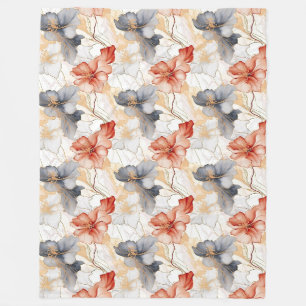Couverture Polaire Belle Pêche féminine Bleu et Blanc Floral