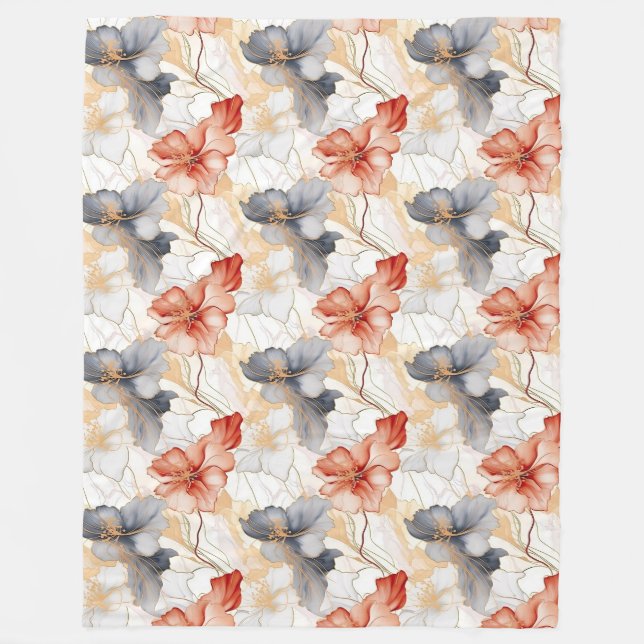 Couverture Polaire Belle Pêche féminine Bleu et Blanc Floral (Devant)