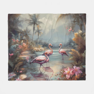 Couverture Polaire belle peinture vintage flamants roses