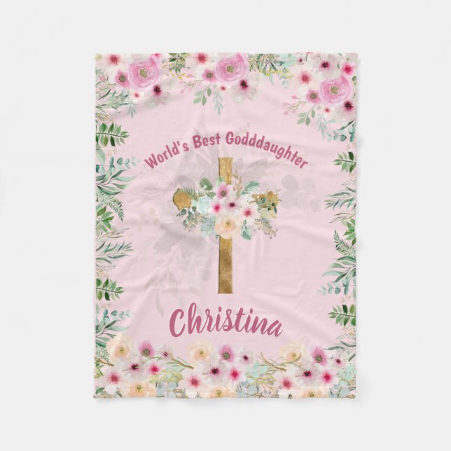 Couverture Polaire Belle personnalisée GODDAUGHTER rose floral (Devant)