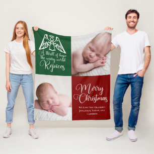 Couverture Polaire Belle photo de Noël personnalisée Famille Rouge 
