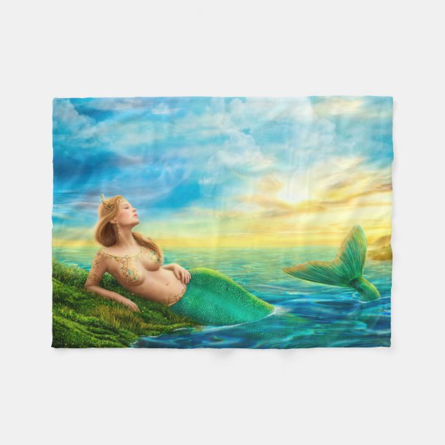 Couverture Polaire Belle sirène d'imaginaire de princesse au coucher (Devant (Horizontal))