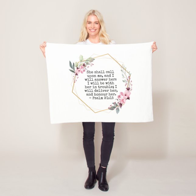 Couverture Polaire Belles Fleurs Psaume 91 Blanche en polaire (En situation)
