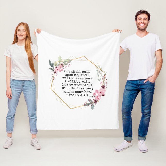 Couverture Polaire Belles Fleurs Psaume 91 Blanche en polaire (En situation)