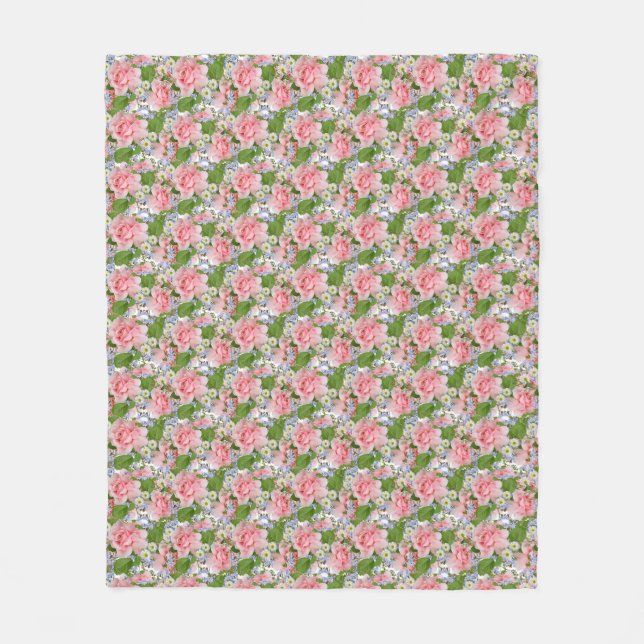 Couverture Polaire Belles fleurs roses et blanches (Devant)