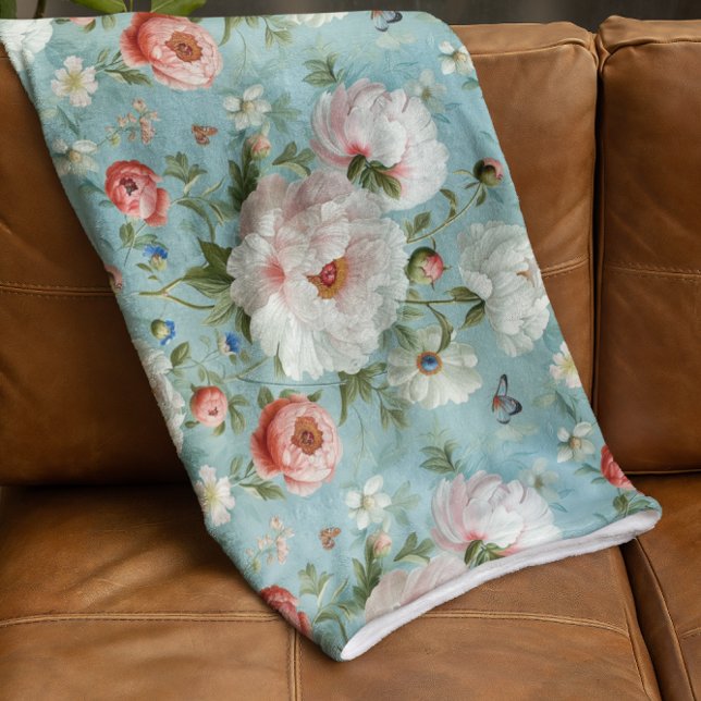 Couverture Polaire Belles pivoines blanches et rouges (Créateur téléchargé)