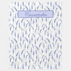 Couverture Polaire Belles taches de lavande sur blanc - Monogrammé