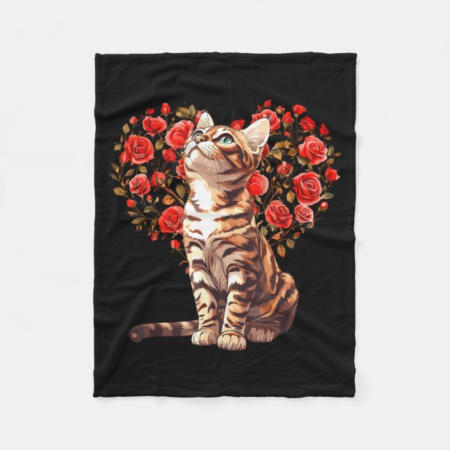 Couverture Polaire Bengal Cat Valentines Day Floral Heart Design For  (Devant)