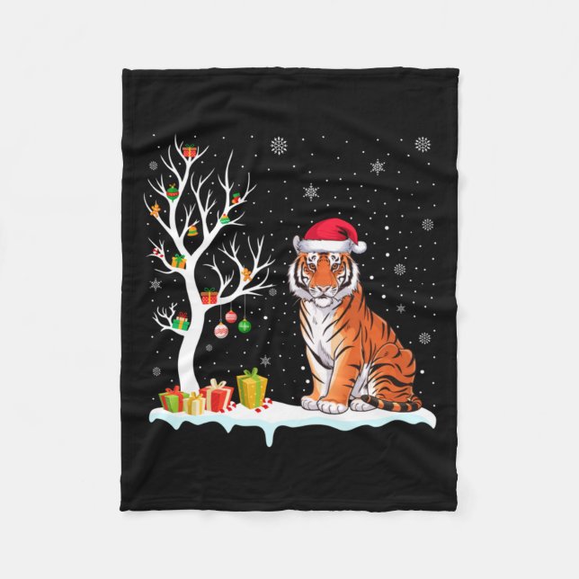 Couverture Polaire Bengal Tiger Santa Hat Festive Tree Light Christma (Devant)