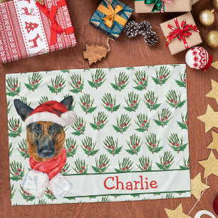 Couverture Polaire Berger Allemand de Noël avec nom du chien