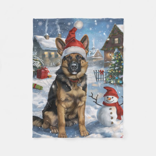 Couverture Polaire berger allemand hiver Wonderland Noël Joie (Devant)