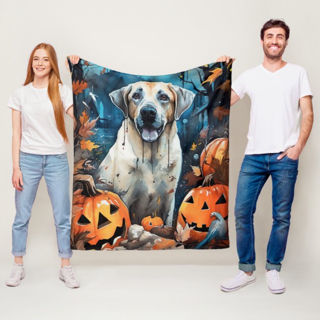 Couverture Polaire Berger Anatolien D'Halloween Avec Peur Citrouille (En situation)