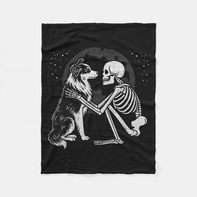 Couverture Polaire Berger Australien Squelette Lune Halloween Chien (Devant)