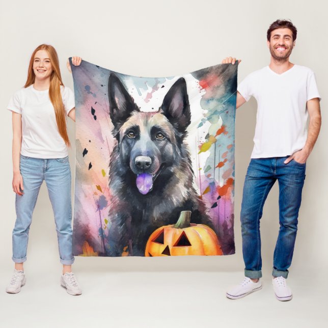 Couverture Polaire Berger Belge D'Halloween Avec Peur Citrouille (En situation)