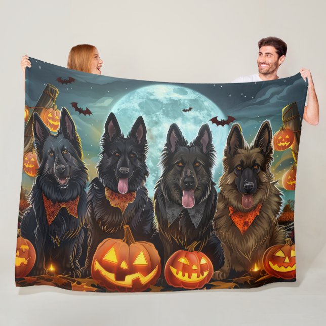 Couverture Polaire Berger belge Halloween Éffrayant (En situation)