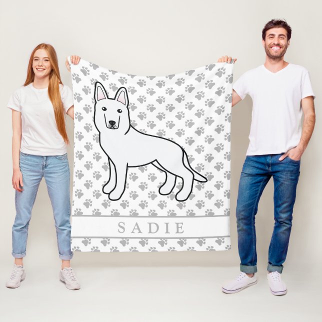 Couverture Polaire Berger blanc Berger allemand blanc & Nom personnal (En situation)