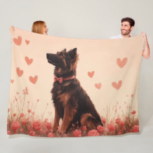 Couverture Polaire Berger d'Anatolie avec des Roses - Saint-Valentin