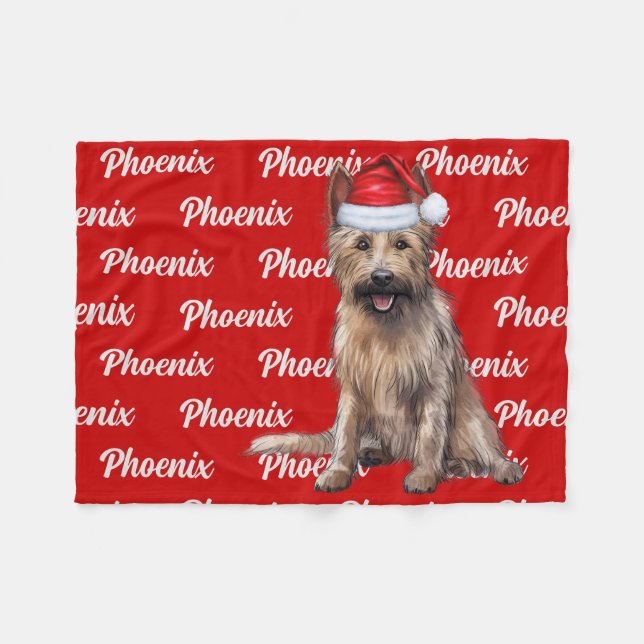 Couverture Polaire Berger Picard sur rouge avec nom Chien de Noël (Devant (Horizontal))