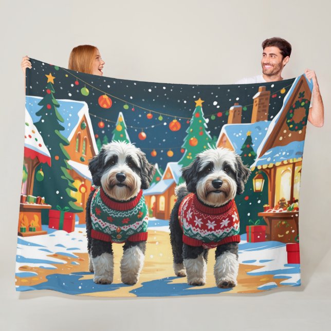 Couverture Polaire Bernedoodle Dogs Christmas Snow Holiday (En situation)