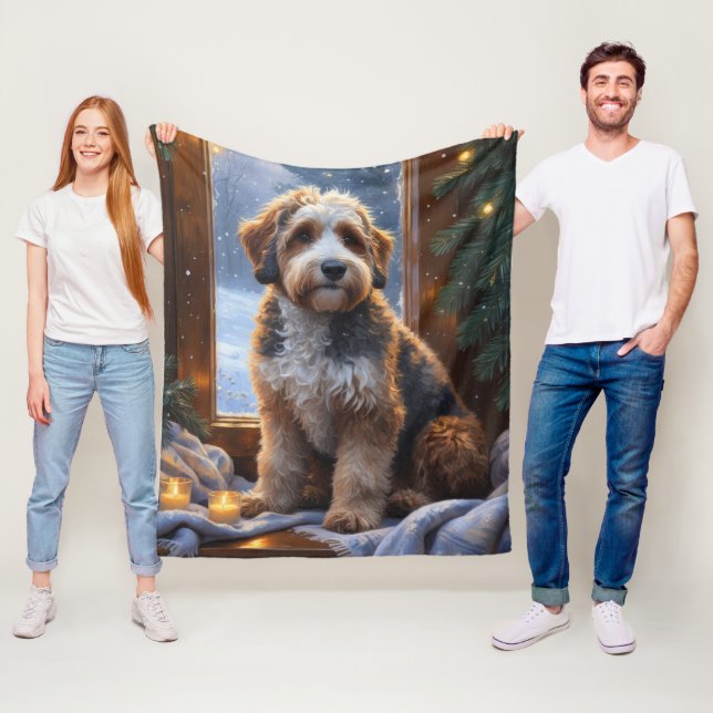 Couverture Polaire bernedoodle With Christmas Lights Holiday (En situation)