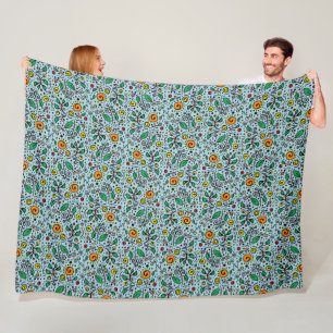 Couverture Polaire Berry Motif à fleurs orange Swirl Turquoise -