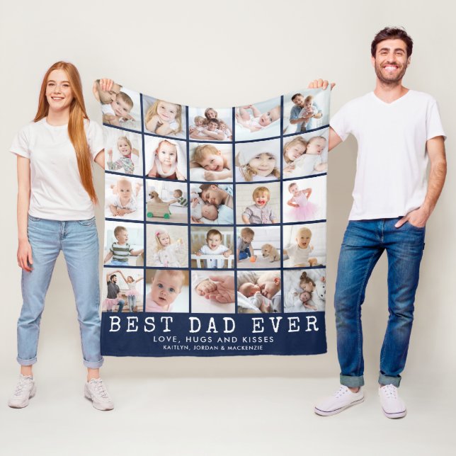 Couverture Polaire BEST DAD EVER 25 Photo Collage Marine Bleu Blanc (En situation)