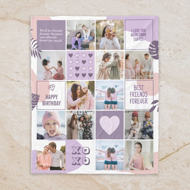 Couverture Polaire Best Friend Besties BFF Photo Collage rose violet (Photo Collage Blanket)