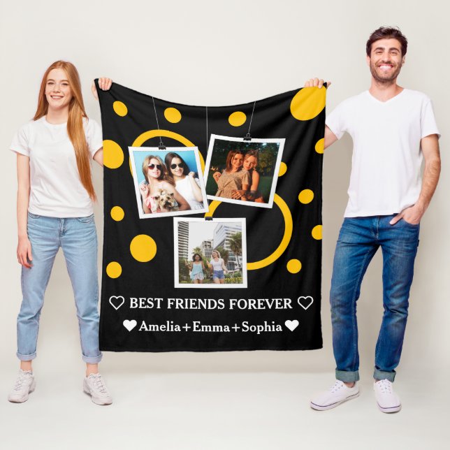 Couverture Polaire Best Friend Forever, personnalisées 3 Photo & noms (En situation)