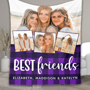 Couverture Polaire Best Friends 4 Photo Collage tendance violet Plaid