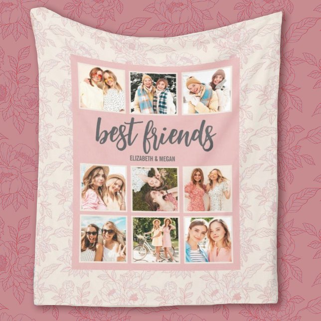 Couverture Polaire Best Friends BFF Pink Photo Collage with Names (Personalize this pretty pink best friends blanket with 6 photos and your names. Makes a fun gift.)