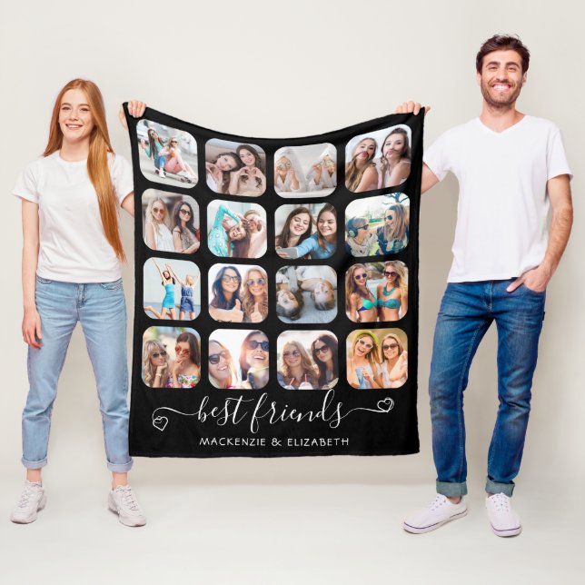 Couverture Polaire Best Friends manuscrits Script Hearts 16 Photo Fl (En situation)