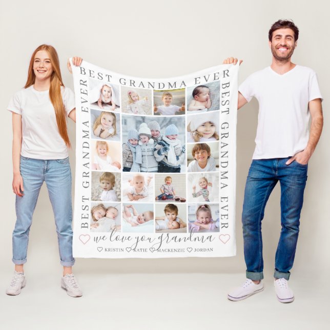 Couverture Polaire BEST GRANDMA EVER Love You 17 Photo Blanc (En situation)