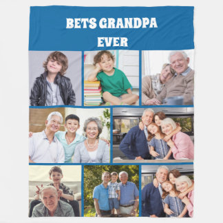 Couverture Polaire Best Grandpa Ever 8Photo Collage Chic Blue 