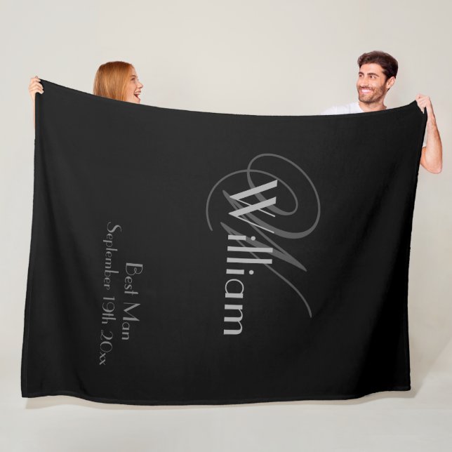 Couverture Polaire Best Man Cadeau Moderne Monogramme Chic Script Noi (En situation)