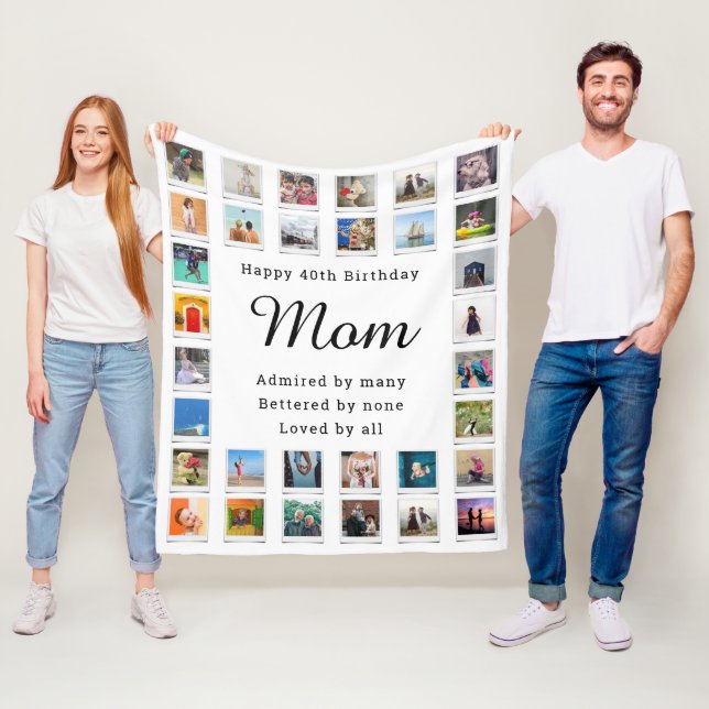 Couverture Polaire Best Mom 40th Birthday Photo Collage Blanc (En situation)