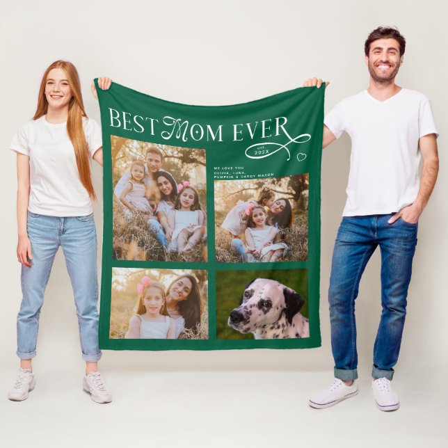 Couverture Polaire Best Mom Ever 4 Photos Heart Mothers Day Gifts (En situation)