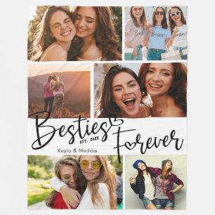Couverture Polaire Besties Forever BFF Modern Script Photo Collage