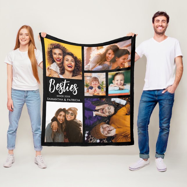Couverture Polaire Besties modernes 6 Photo Collage Meilleur Ami Noir (En situation)