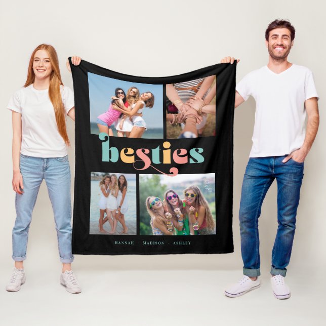 Couverture Polaire Besties Retro 4 Photo Meilleur Amis Toison Blanche (En situation)