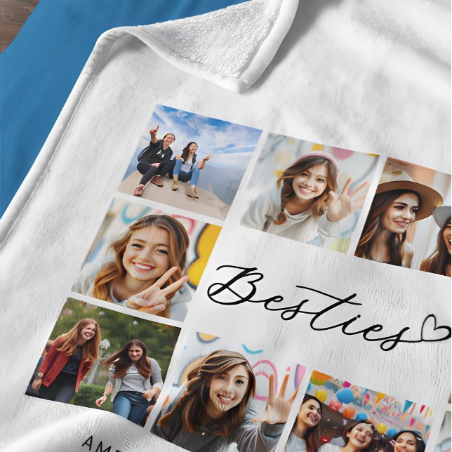 Couverture Polaire Besties Ten Photo collage Modern Script BBF (Créateur téléchargé)