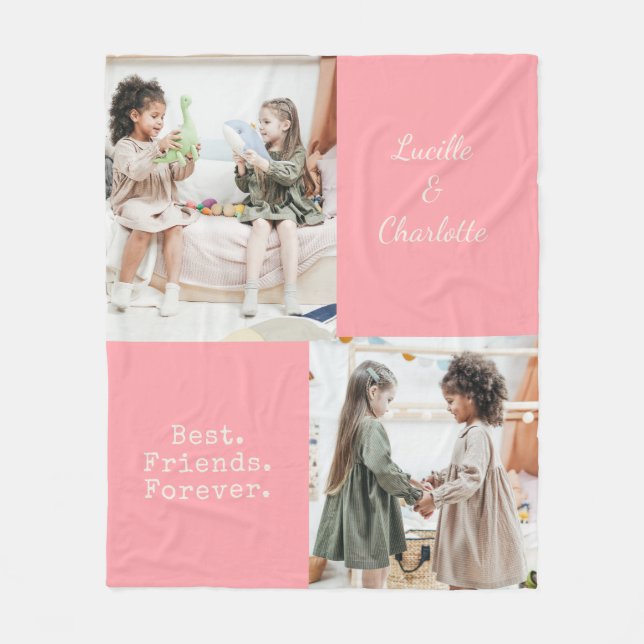 Couverture Polaire BFF personnalisé mignon deux photos rose meilleur  (Devant)