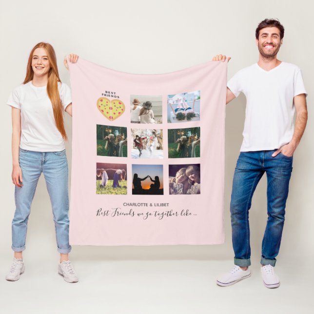 Couverture Polaire BFF Photo Collage Cadeaux Dusty rose PIZZA Amis (En situation)