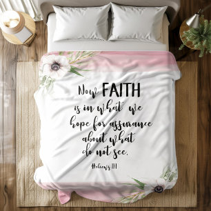 Couverture Polaire Bible verse Fleece Blanche à fleurs roses