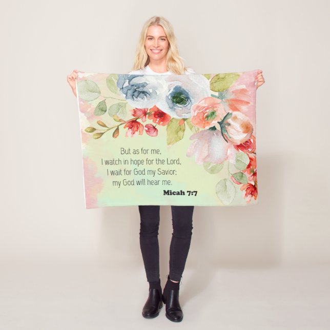 Couverture Polaire Bible verse floral Fleece Blanche (En situation)