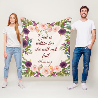 Couverture Polaire Biblique de verset floral rose rose Dieu en elle 