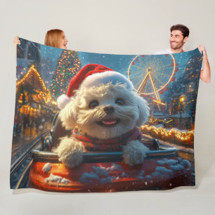 Couverture Polaire Bichon Frise Chien Montagnes Russes Noël