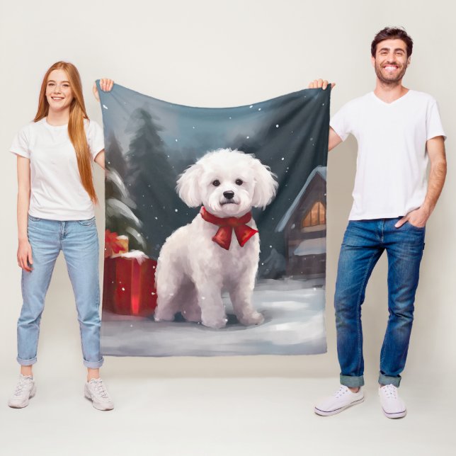 Couverture Polaire Bichon Frise Dog à Noël de neige (En situation)