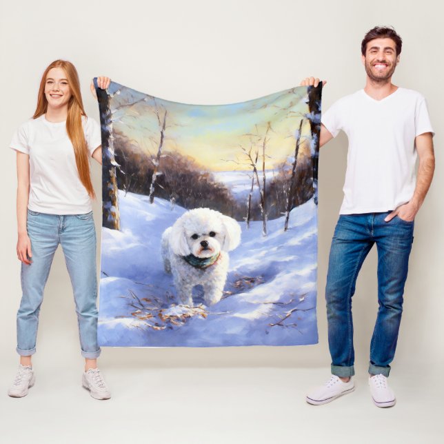 Couverture Polaire Bichon Frise Laisser neiger Noël (En situation)