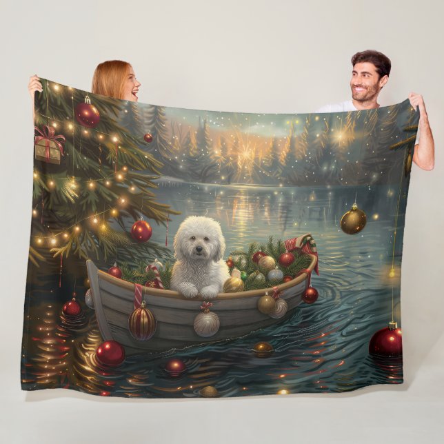 Couverture Polaire Bichon Frise Noël Festive Voyage (En situation)